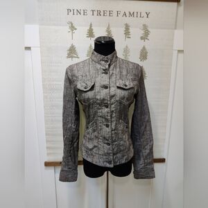 Mexx Grey Textured Utility Moto Jacket Stand Collar Mock Neck Size 6